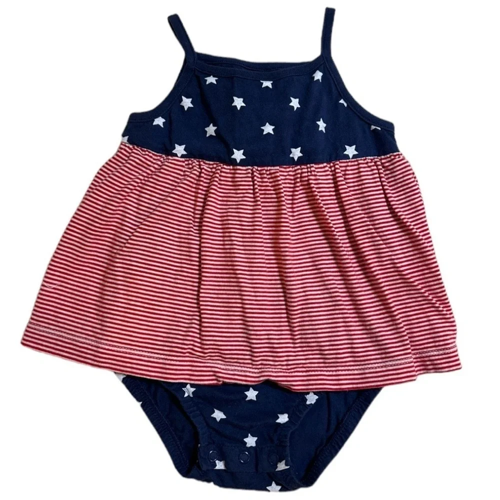 New Carter's Baby Toddler Girls American Flag Cotton Romper Dress Patriotic